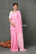 Very Much Indian Pure Mul Cotton Handloom Saree - Feather Pink - Distacart