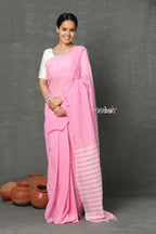 Very Much Indian Pure Mul Cotton Handloom Saree - Feather Pink - Distacart
