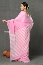 Very Much Indian Pure Mul Cotton Handloom Saree - Feather Pink - Distacart