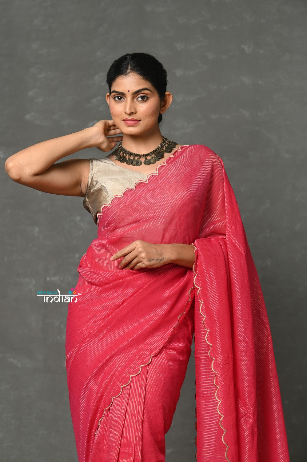 Very Much Indian Mul Cotton Zari Design Handloom Woven Saree - Rani Pink - Distacart