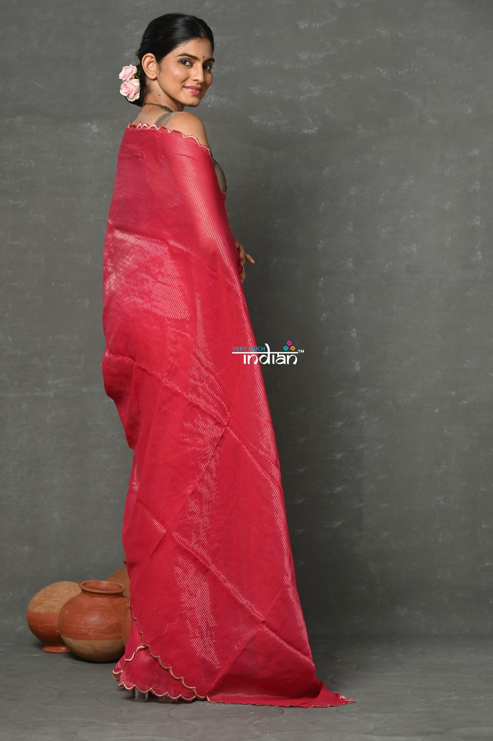 Very Much Indian Mul Cotton Zari Design Handloom Woven Saree - Rani Pink - Distacart