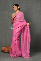 Very Much Indian Tyohaar - Mul Cotton Zari Design Handloom Woven Saree - Heather Pink - Distacart
