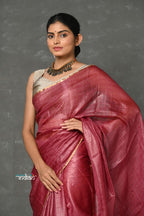 Very Much Indian Tyohaar - Pure Handloom Tussar Silk Saree With Sleek Golden Border - Copper Red