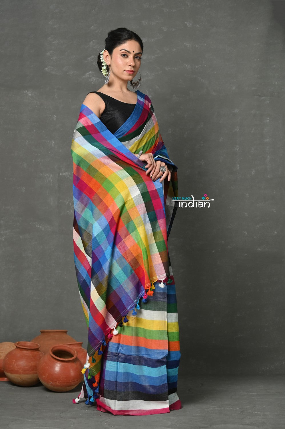 Very Much Indian Tyohaar - Exclusive! Pure Cotton Handloom Saree - Dream Rainbow Saree - Distacart