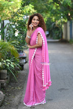 Very Much Indian Taapsee - Handloom Pure Mul Cotton Saree With Sleek Border - Wisteria Pink - Distacart