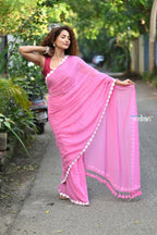 Very Much Indian Taapsee - Handloom Pure Mul Cotton Saree With Sleek Border - Wisteria Pink - Distacart