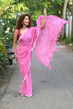 Very Much Indian Taapsee - Handloom Pure Mul Cotton Saree With Sleek Border - Wisteria Pink - Distacart