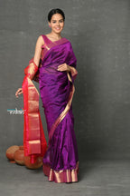 Very Much Indian Tyohaar - Handloom Pure Chanderi Cotton Silk Saree With Golden Border - Purple Pink