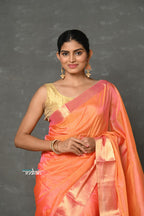 Very Much Indian Handloom Pure Cotton Silk Saree With Golden Border - Peach