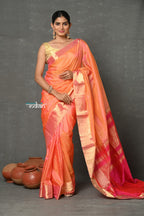 Very Much Indian Tyohaar - Handloom Pure Chanderi Cotton Silk Saree With Golden Border - Peach
