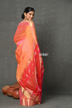 Very Much Indian Handloom Pure Cotton Silk Saree With Golden Border - Peach