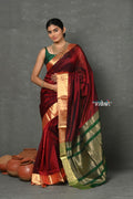 Very Much Indian Handloom Pure Cotton Silk Saree With Golden Border - Maroon