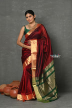 Very Much Indian Handloom Pure Cotton Silk Saree With Golden Border - Maroon