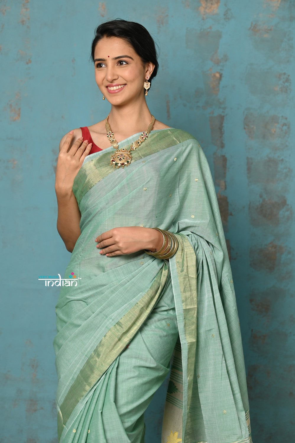 Very Much Indian Tyohaar - Handloom Pure Cotton Paithani With Asawali Pallu - Sea Green - Distacart