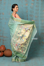 Very Much Indian Tyohaar - Handloom Pure Cotton Paithani With Asawali Pallu - Sea Green - Distacart