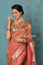Very Much Indian Tyohaar - Exclusive! Banarasi Handloom Crushed - Pure Tissue Silk Saree - Serene Peachy Orange (Silk Mark Certified)
