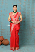 Very Much Indian Suhaani - Handloom Khaddi Georgette Saree With Sleek Border - Red (Silk Mark)