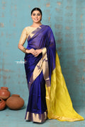 Very Much Indian Prerna - Handloom Pure Chanderi Cotton Silk Saree With Golden Border - Royal Blue