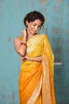 Very Much Indian Suhaani - Handloom Khaddi Georgette Saree With Sleek Border - Ombre Yellow (Silk Mark)