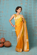 Very Much Indian Suhaani - Handloom Khaddi Georgette Saree With Sleek Border - Ombre Yellow (Silk Mark)