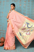 Very Much Indian Tyohaar - Handloom Pure Cotton Paithani With Instrumental Pallu - Peach - Distacart