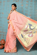 Very Much Indian Tyohaar - Handloom Pure Cotton Paithani With Instrumental Pallu - Peach - Distacart