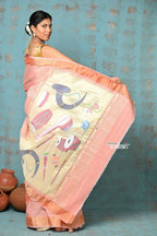 Very Much Indian Tyohaar - Handloom Pure Cotton Paithani With Instrumental Pallu - Peach - Distacart
