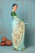 Very Much Indian Tyohaar - Handloom Pure Cotton Paithani With Revival Asawali Pallu - Sea Blue - Distacart
