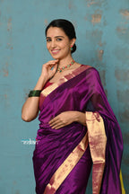 Very Much Indian Prerna - Handloom Pure Chanderi Cotton Silk Saree With Golden Border - Soft Plum