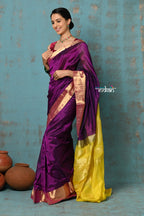 Very Much Indian Prerna - Handloom Pure Chanderi Cotton Silk Saree With Golden Border - Soft Plum