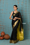 Very Much Indian Prerna - Handloom Pure Chanderi Cotton Silk Saree With Golden Border - Black