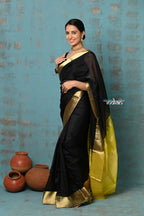 Very Much Indian Prerna - Handloom Pure Chanderi Cotton Silk Saree With Golden Border - Black