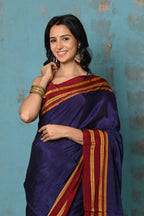 Very Much Indian Tyohaar - Traditional Handloom Royal Blue Ilkal Cotton Viscose with Red Pure Silk Pallu