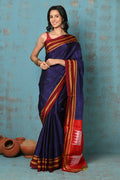 Very Much Indian Tyohaar - Traditional Handloom Royal Blue Ilkal Cotton Viscose with Red Pure Silk Pallu