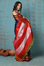 Very Much Indian Tyohaar - Traditional Handloom Royal Blue Ilkal Cotton Viscose with Red Pure Silk Pallu