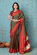 Very Much Indian Tyohaar - Traditional Handloom Dual Tone Green Red Ilkal Cotton Viscose with Red Pure Silk Pallu