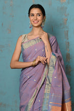 Very Much Indian Tyohaar - Handloom Pure Cotton Paithani With Parrot Peacock Pallu- Dual Tone Sky Blue & Purple - Distacart