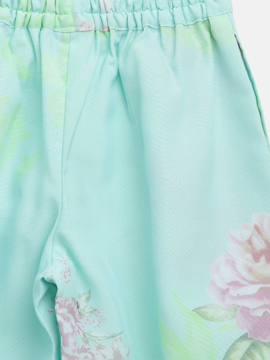 Ahalyaa Aqua Blue Crepe Printed Kids Kurta Palazzo Sets For Girls