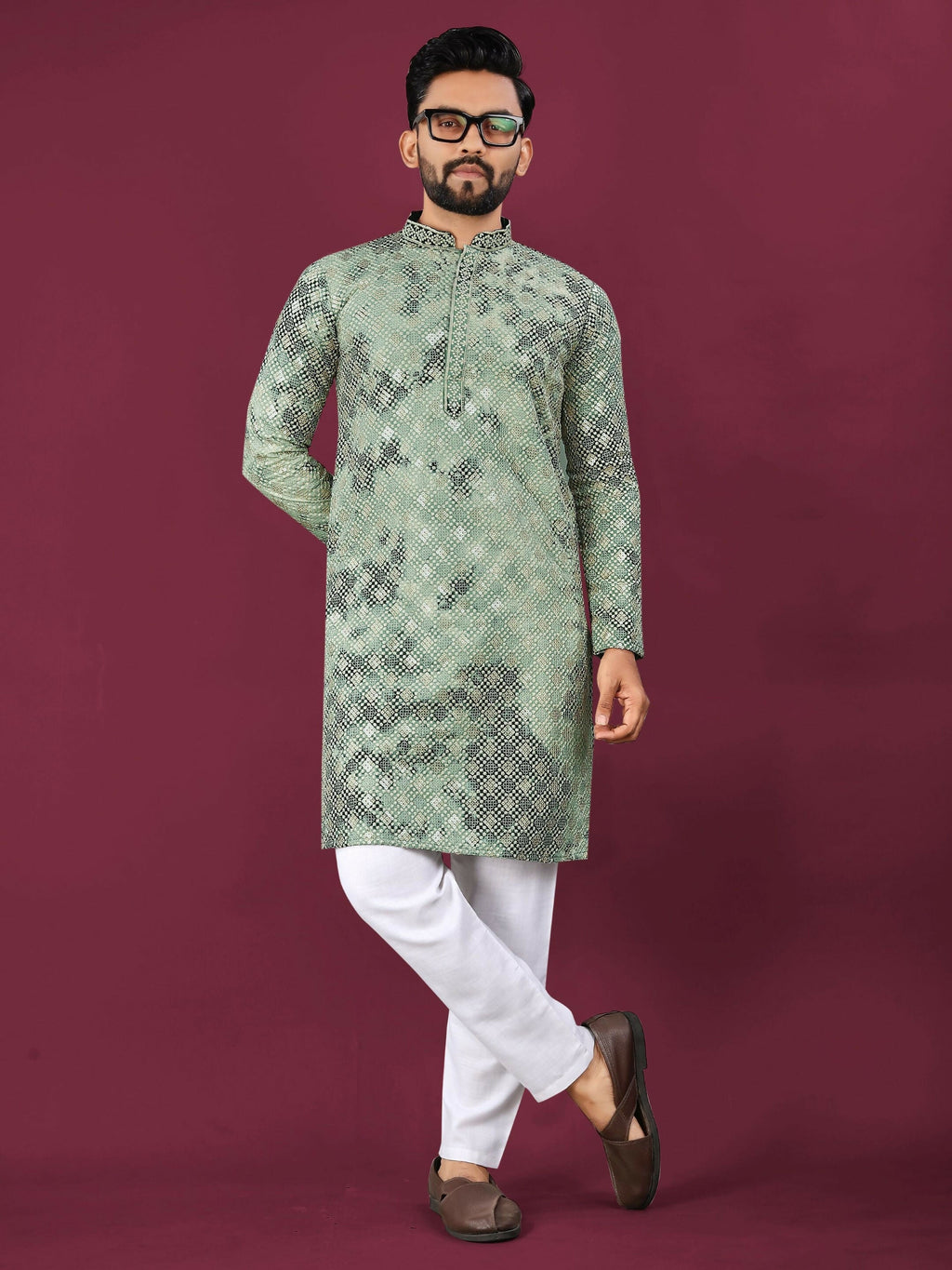 Anaita Green Chikankari Work Viscose Rayon Straight Kurta