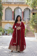 Joban Fashion Maroon Georgette Sequence Embroidery Work Kurta Set - Distacart
