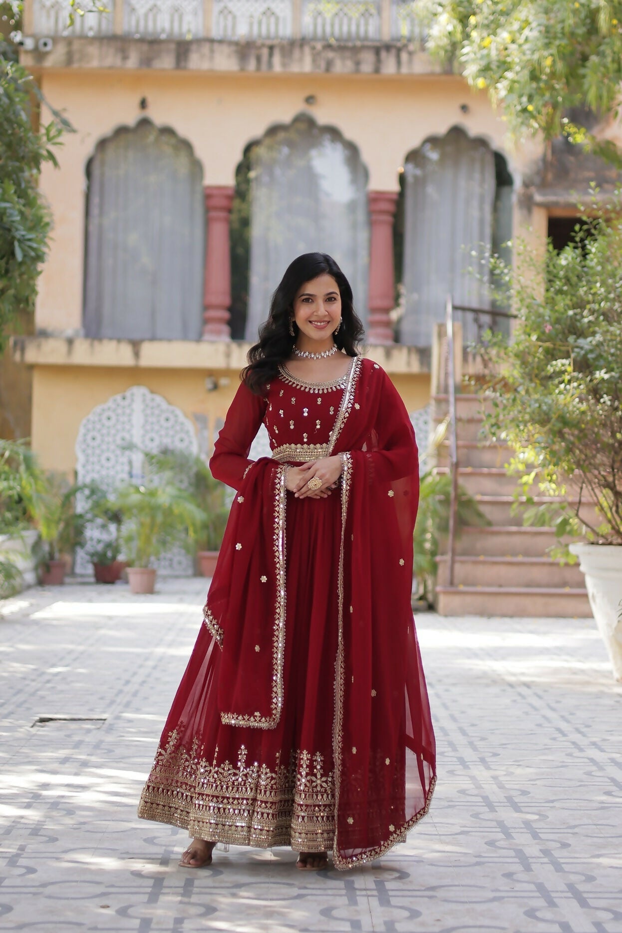 Joban Fashion Maroon Georgette Sequence Embroidery Work Kurta Set - Distacart