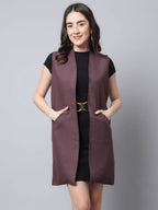 Even Apparels Wine Polywool Open Front Women's Long Coat - Distacart