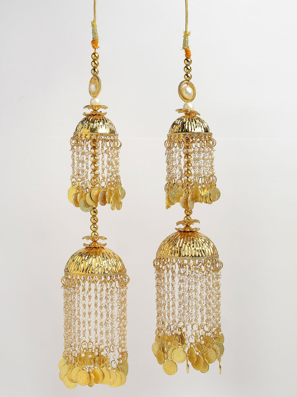 NVR Women's Pack Of 2 Gold-Polished & White Pearl Beaded Bridal Layered Heavy Kaleera Sets - Distacart
