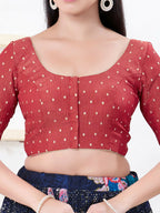 Joban Fashion Red Tissue Elbow Sleeveless Front Open Blouse