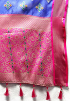 Lorenvalley Fashion Blue Organza Silk Woven Design with Meenakari Weaving Saree