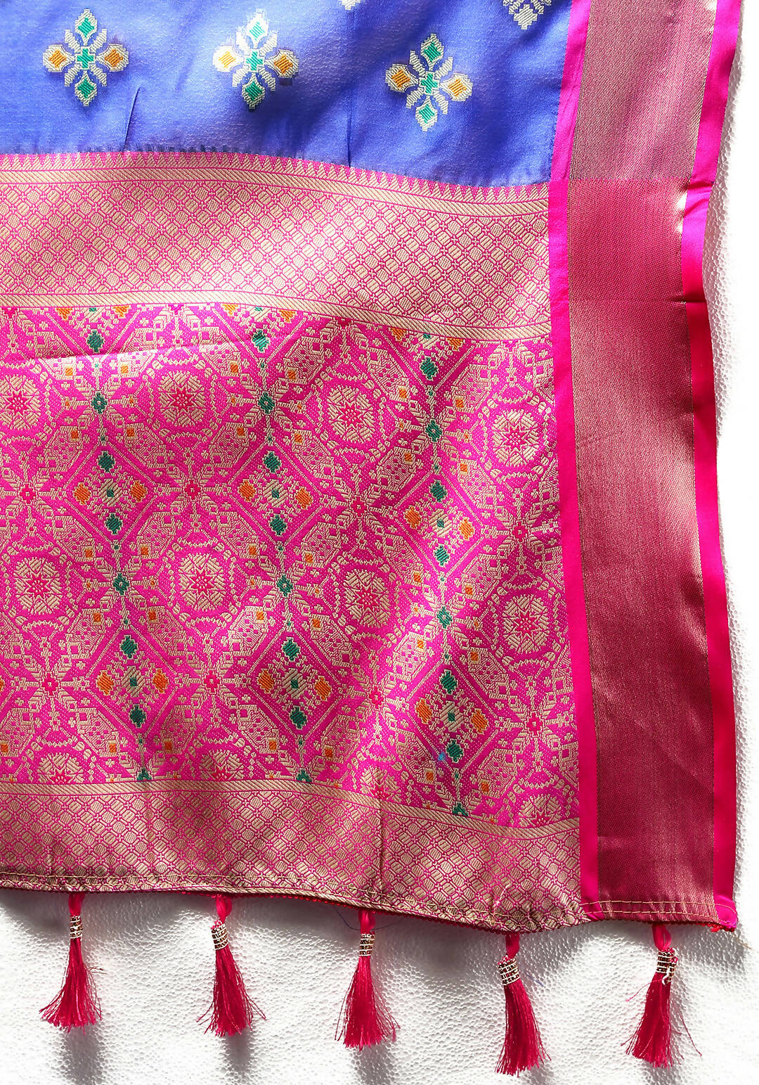 Lorenvalley Fashion Blue Organza Silk Woven Design with Meenakari Weaving Saree
