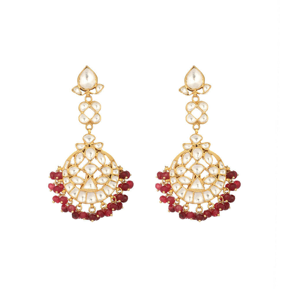 Nuyug 22K Gold Plated Serenoor Ruby Kundan Chandbali Earrings - Distacart