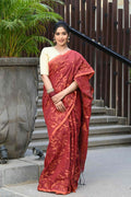 Beatitude Red Cotton Floral Jamdani Saree