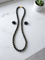 Inhanns Crystal Bloom – Single Line Necklace + Studs - Dark Black