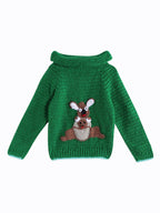 Chutput Kids Woollen Hand Knitted Full Sleeves Kangaroo Detail Cardigan For Baby Boys - Green